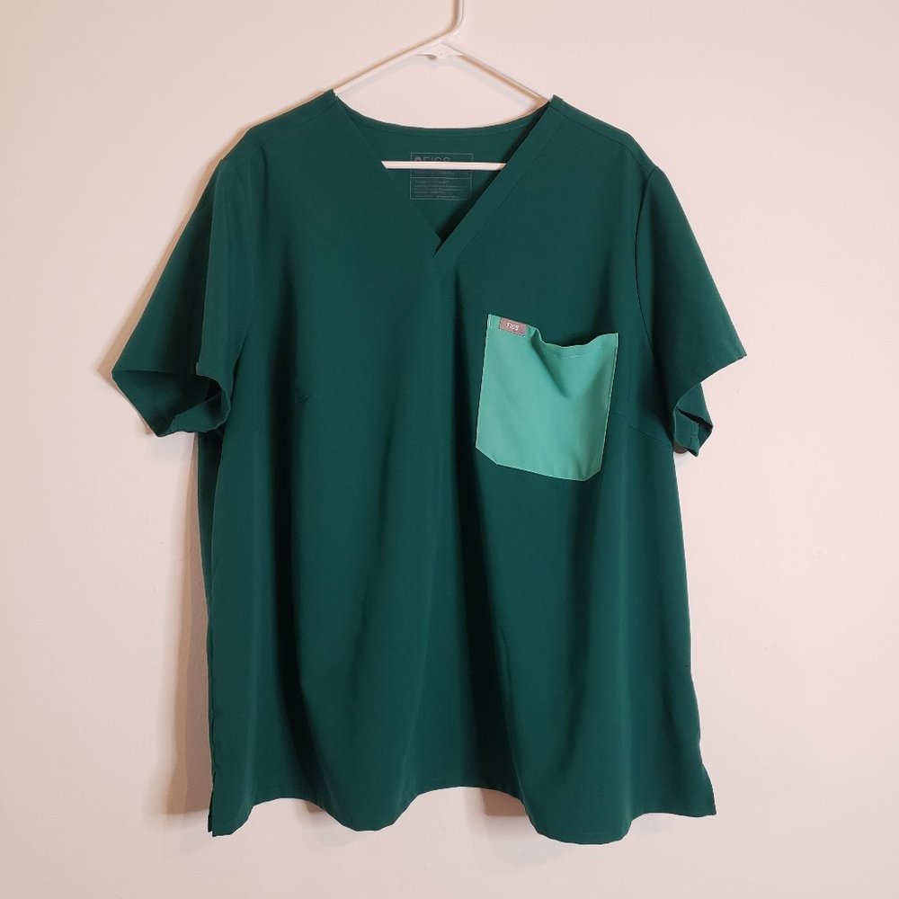 Figs Figs10 Hunter Green Pop-Color Chest Pocket Catarina One-Pocket Scrub Top 4X